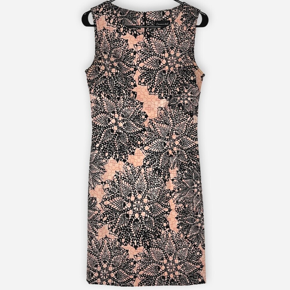 Connected Women Dress 6 Pink Black Floral Print Sleeveless Stretch Shift Career